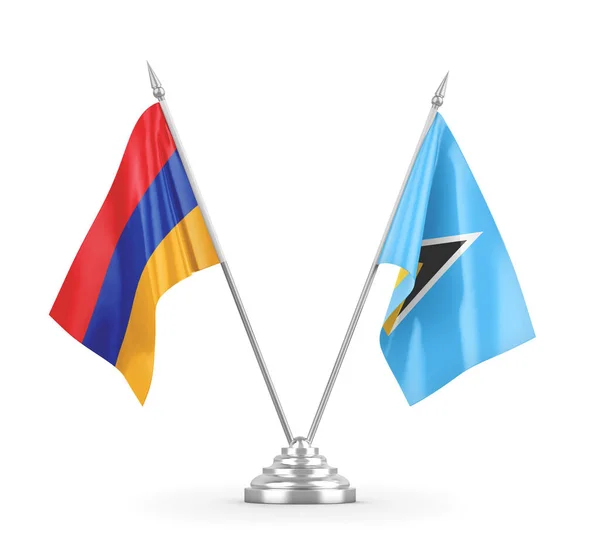 Banderas de mesa de Santa Lucía y Armenia aisladas en renderizado 3D blanco — Foto de Stock