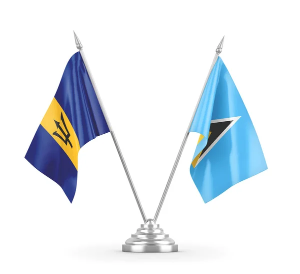 Flagi stołowe Saint Lucia i Barbados izolowane na białym renderingu 3D — Zdjęcie stockowe