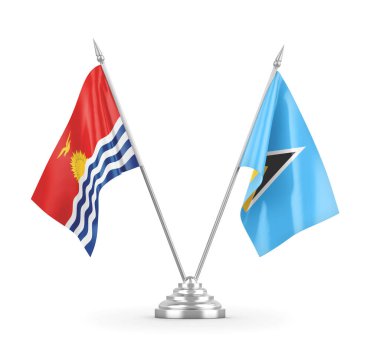 Saint Lucia ve Kiribati masa bayrakları beyaz 3D görüntüleme