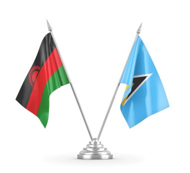 Saint Lucia ve Malawi masa bayrakları beyaz 3D görüntüleme