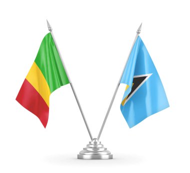 Saint Lucia ve Mali masa bayrakları beyaz 3D görüntüleme üzerinde izole