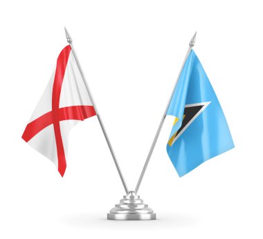 Saint Lucia ve Kuzey İrlanda masa bayrakları beyaz 3D görüntüleme üzerinde izole