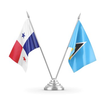 Saint Lucia ve Panama masa bayrakları beyaz 3D görüntüleme üzerinde izole