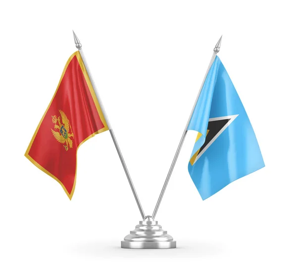 Banderas de mesa Santa Lucía y Montenegro aisladas en renderizado 3D blanco — Foto de Stock