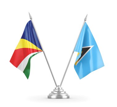 Saint Lucia ve Seyşeller masa bayrakları beyaz 3D görüntüleme