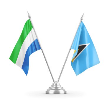 Saint Lucia ve Sierra Leone masa bayrakları beyaz 3D görüntüleme