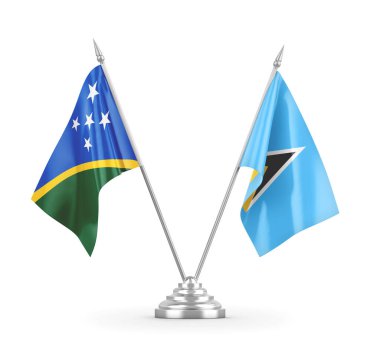 Saint Lucia ve Solomon Adaları masa bayrakları beyaz 3D görüntüleme