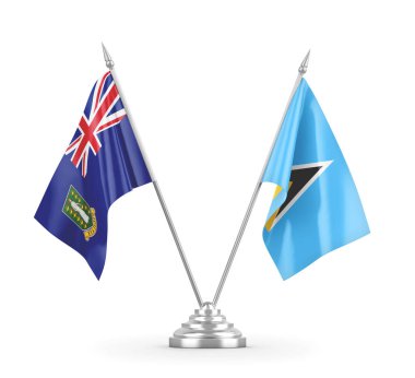 Saint Lucia ve Virgin Adaları İngiliz bayrakları beyazlar üzerinde izole