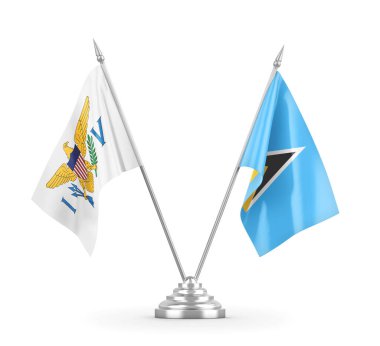 Saint Lucia ve Virgin Adaları Amerika Birleşik Devletleri bayrakları beyazlar üzerinde izole