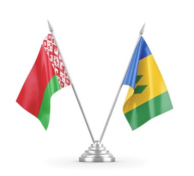 Saint Vincent ve Grenadinler ve Belarus masa bayrakları izole edildi