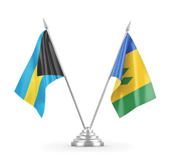 Banderas de mesa de San Vicente y las Granadinas y Bahamas aisladas — Foto de Stock
