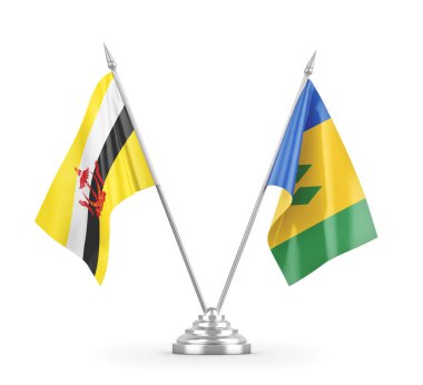 Saint Vincent, Grenadinler ve Brunei masa bayrakları izole edildi.