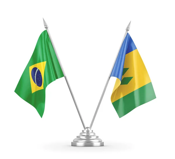 Saint Vincent and the Grenadines and Brazil table flags isolated — Stock Photo, Image