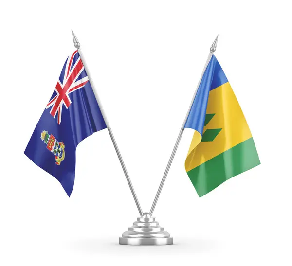 stock image Saint Vincent and the Grenadines and Cayman Islands table flags isolated