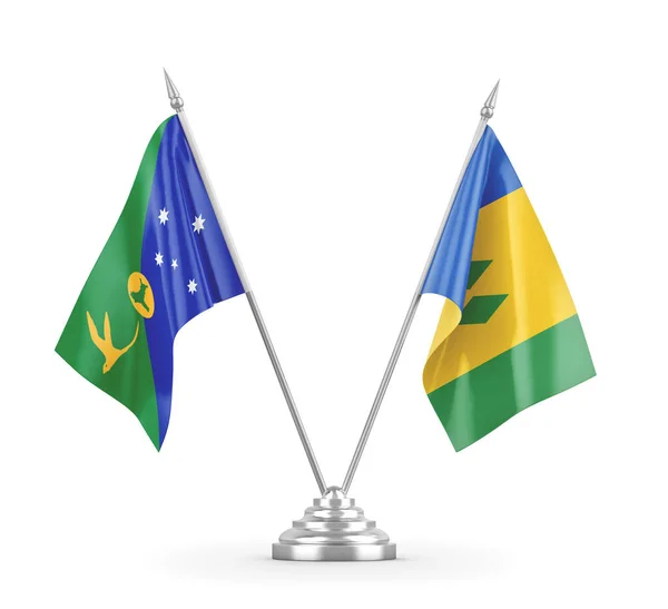 Saint Vincent and the Grenadines and Christmas Island table flags isolated — Stock Photo, Image