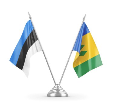 Saint Vincent ve Grenadinler ve Estonya masa bayrakları izole edildi