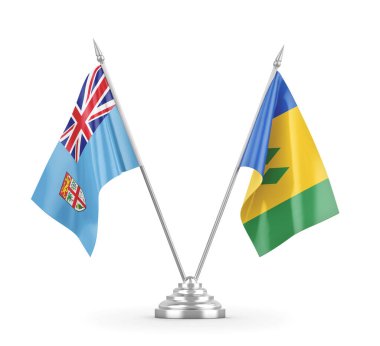 Saint Vincent, Grenadinler ve Fiji masa bayrakları izole edildi.