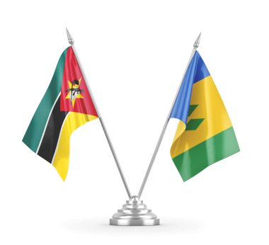 Saint Vincent ve Grenadinler ve Mozambik masa bayrakları izole edildi.