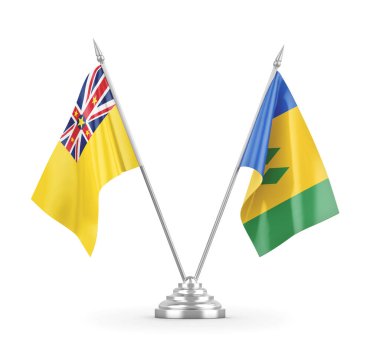 Saint Vincent ve Grenadinler ve Niue masa bayrakları izole edildi