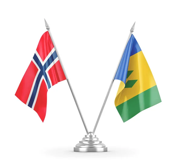 Banderas de mesa de San Vicente y las Granadinas y Noruega aisladas — Foto de Stock