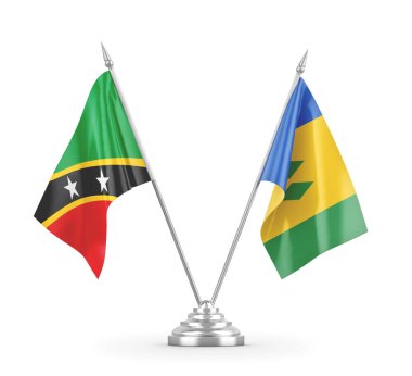 Saint Vincent ve Grenadinler ve Saint Kitts ve Nevis masa bayrakları izole edildi.
