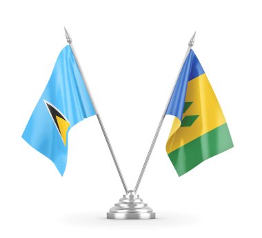 Saint Vincent ve Grenadinler ve Saint Lucia masa bayrakları izole edildi.