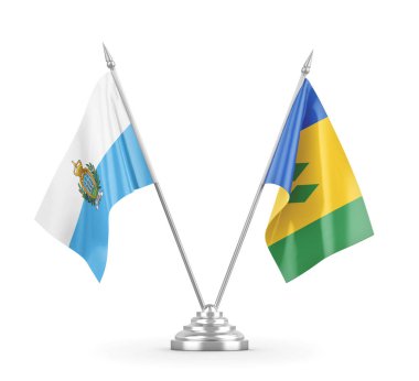 Saint Vincent, Grenadinler ve San Marino masa bayrakları izole edildi.