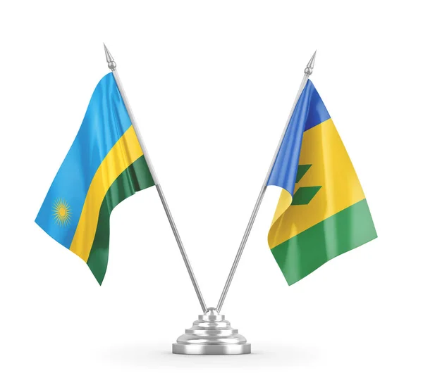 Banderas de mesa San Vicente y las Granadinas y Ruanda aisladas — Foto de Stock