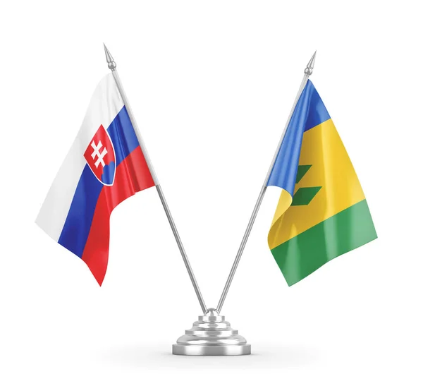 Banderas de mesa de San Vicente y las Granadinas y Eslovaquia aisladas — Foto de Stock