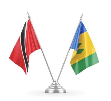 Aziz Vincent ve Grenadinler ve Trinidad ve Tobago masa bayrakları izole edildi.