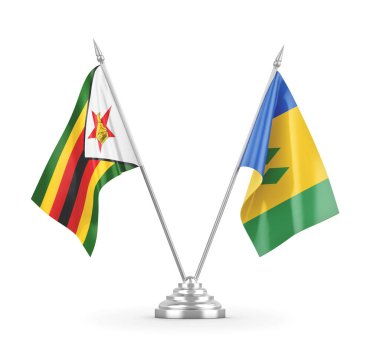 Aziz Vincent ve Grenadinler ve Zimbabwe masa bayrakları izole edildi.