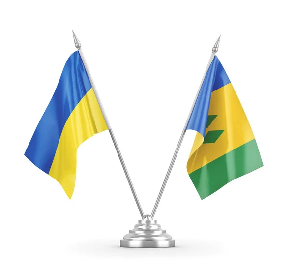 Banderas de mesa de San Vicente y las Granadinas y Ucrania aisladas — Foto de Stock