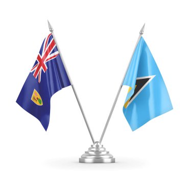 Saint Lucia, Turks ve Caicos Adaları masa bayrakları beyazlar üzerinde izole