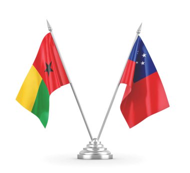 Samoa ve Gine-Bissau masa bayrakları beyaz 3D görüntüleme üzerinde izole