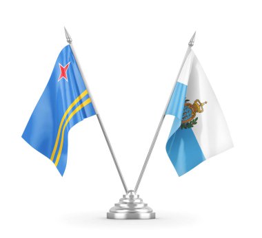 San Marino ve Aruba masa bayrakları beyaz 3D görüntüleme