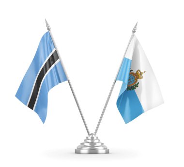 San Marino ve Botswana masa bayrakları beyaz 3D görüntüleme üzerinde izole