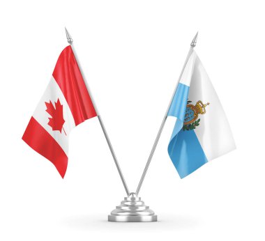 San Marino ve Kanada masa bayrakları beyaz 3D görüntüleme üzerinde izole