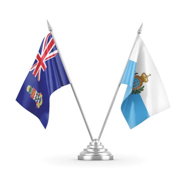 San Marino ve Cayman Adaları masa bayrakları beyaz 3D görüntüleme