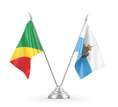 San Marino ve Kongo masa bayrakları beyaz 3D görüntüleme üzerinde izole