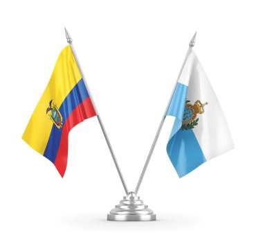 San Marino ve Ekvador masa bayrakları beyaz 3D görüntüleme