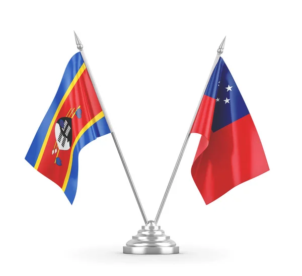 Samoa and Eswatini Swaziland table flags isolated on white 3D rendering — Stock Photo, Image