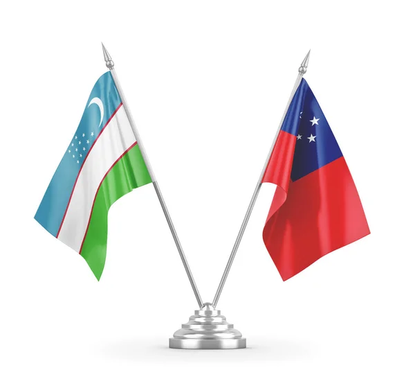 Σημαίες πίνακα Σαμόα και Ουζμπεκιστάν απομονωμένες σε λευκό 3D απόδοση — Φωτογραφία Αρχείου