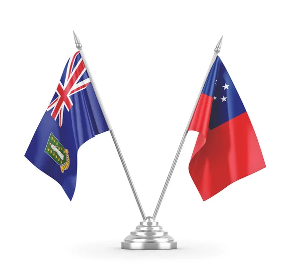 Banderas de mesa británicas Samoa e Islas Vírgenes aisladas en representación 3D blanca — Foto de Stock