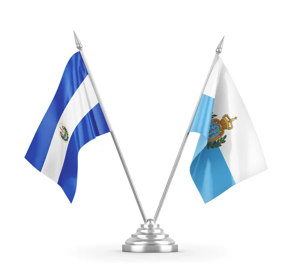 San Marino and El Salvador table flags isolated on white 3D rendering — Stock Photo, Image