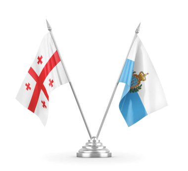San Marino ve Georgia masa bayrakları beyaz 3D görüntülerde izole edildi