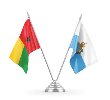San Marino ve Gine-Bissau masa bayrakları beyaz 3D görüntüleme