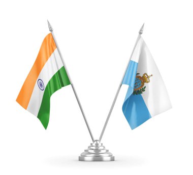San Marino ve Hindistan masa bayrakları beyaz 3D görüntüleme üzerinde izole