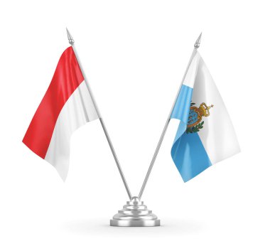 San Marino ve Endonezya masa bayrakları beyaz 3D görüntüleme