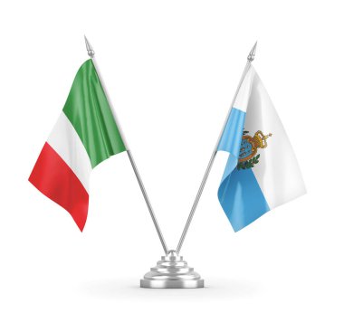 San Marino ve İtalya masa bayrakları beyaz 3D görüntüleme üzerinde izole