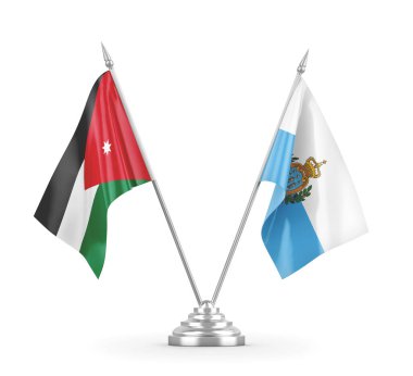 San Marino ve Ürdün masa bayrakları beyaz 3D görüntüleme